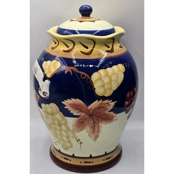 Large Biscotti Ceramic Cookie Jar Canister for Nonni's Tuscan Fruit Design EUC - Picture 2 of 15
